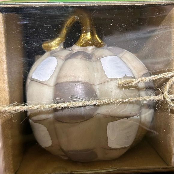 NEW Set of‎ 3 Ceramic Pumpkins 3” x 3” Tan White Brown - Picture 2 of 2